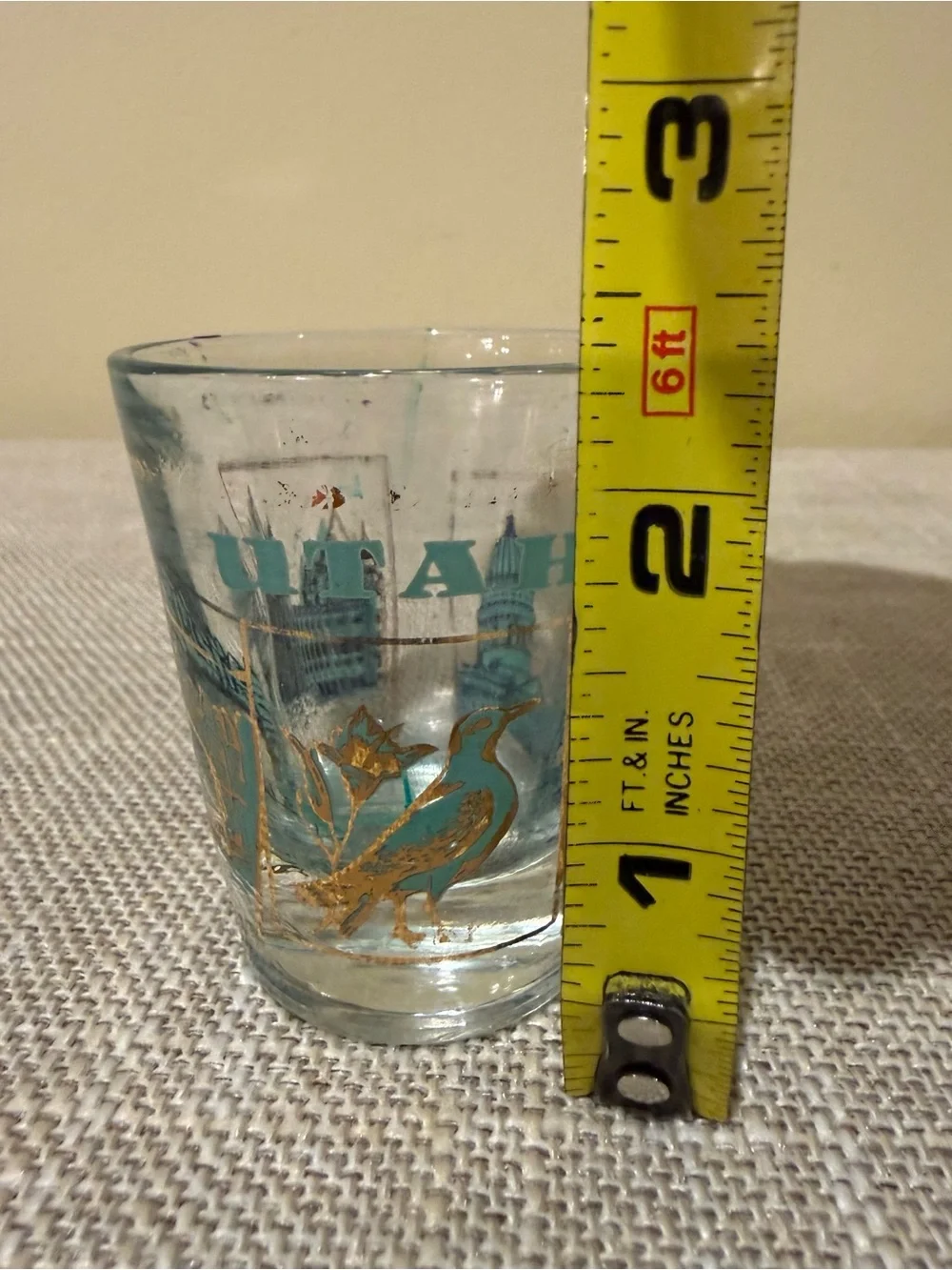 Vintage 1960s 1970s Utah Souvenir Shot Glass Teal Gold MCM Travel State